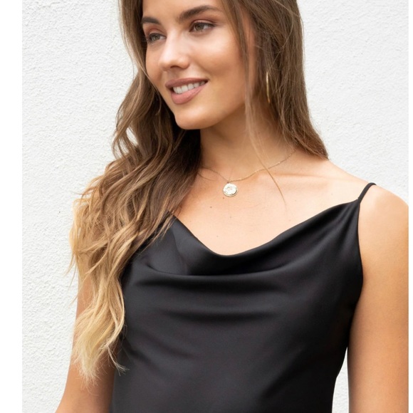 Hashtta Black Satin Spaghetti strap, Cowl Neck Slip Dress SzM - Picture 11 of 12